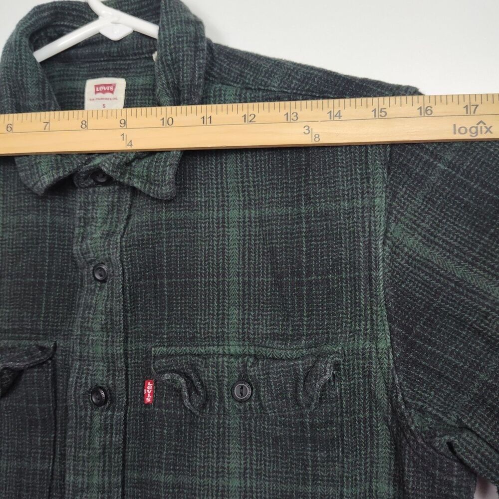 Levi's Button-Up Flannel Shirt Men's S Relaxed Green/Black Plaid Long Sleeves - Picture 4 of 10